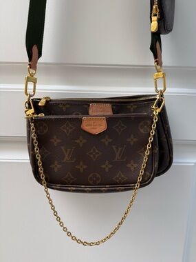 Louis Vuitton Brown Monogram Multi Pochette Crossbody with Khaki strap